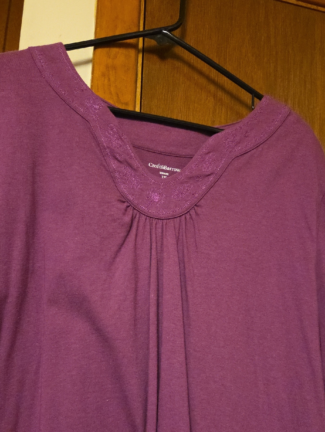 Worn Once Croft & Barrow Plum Scoop-Neck Tunic With Embroidered Yoke